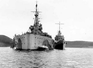 HMS Prince of Wales with destroyer USS McDougal alongside at Ship Harbour